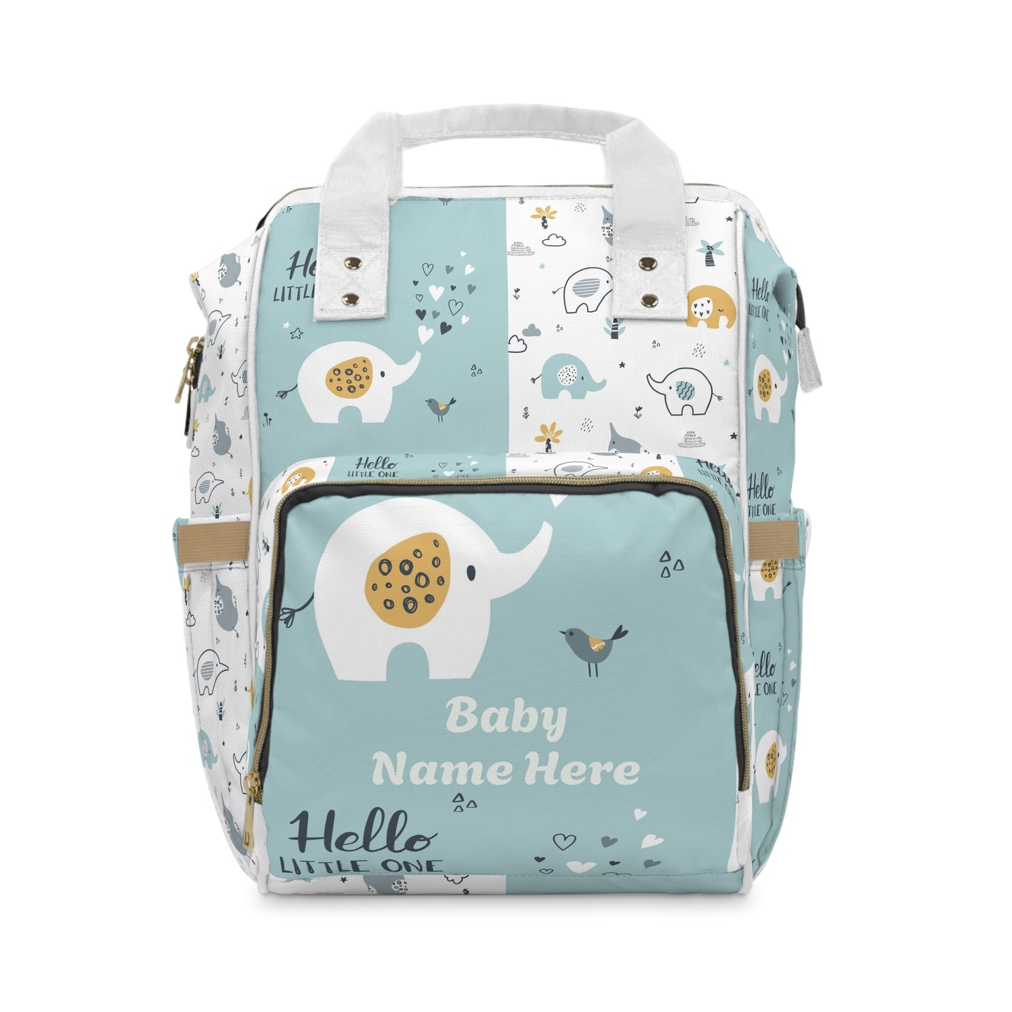Personalized Baby Diaper Backpack – Cute Elephant Print, 'Baby Name Here'