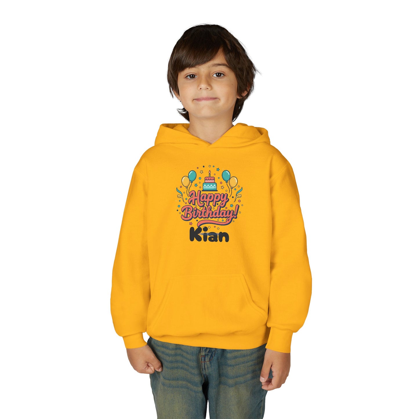 Kids' Birthday Hoodie - "Happy Birthday" Personalized Name Sweatshirt (Kian)
