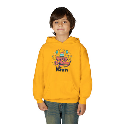 Kids' Birthday Hoodie - "Happy Birthday" Personalized Name Sweatshirt (Kian)