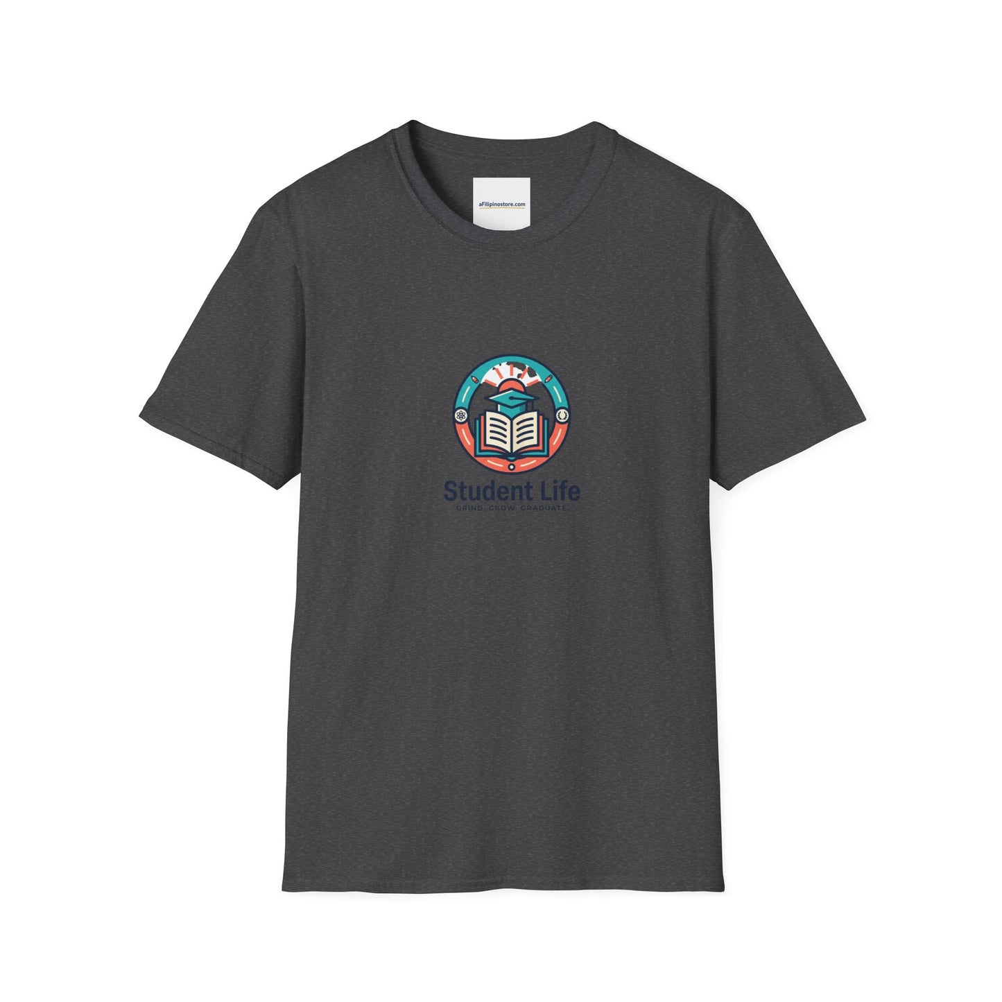 Student Life T-Shirt — Campus Book & Sunrise Design