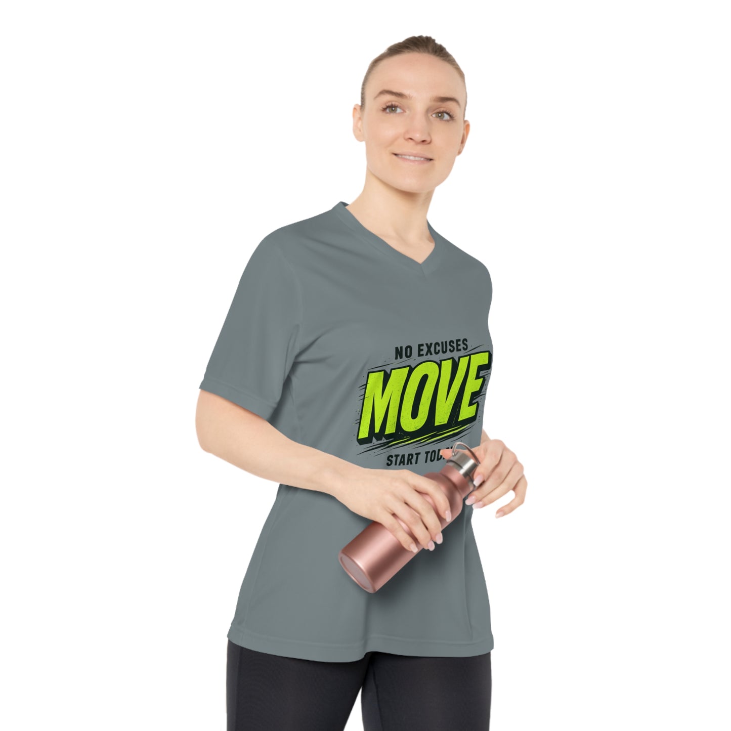 Move V-Neck Performance Tee – "No Excuses, Start Today" Motivational Workout Shirt