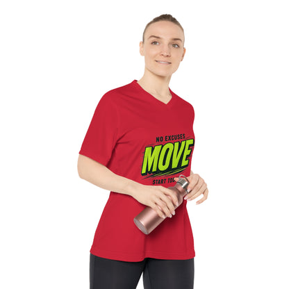 Move V-Neck Performance Tee – "No Excuses, Start Today" Motivational Workout Shirt