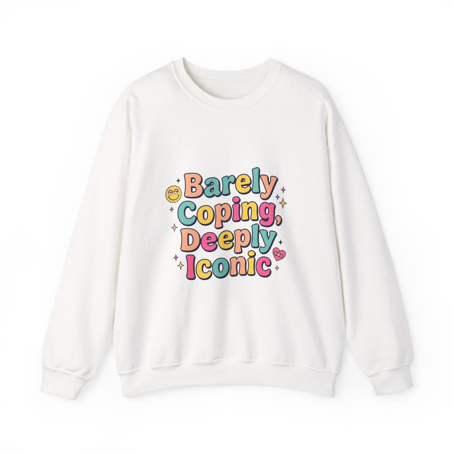 Barely Coping Deeply Iconic Sweatshirt | mental health humor, retro wavy text