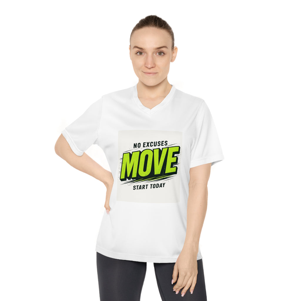 Move V-Neck Performance Tee – "No Excuses, Start Today" Motivational Workout Shirt