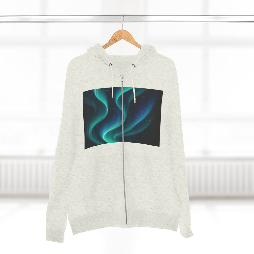 Aurora Wave Zip Hoodie — Northern Lights Abstract Graphic Hoodie