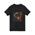 Basketball Player Art V-Neck Tee — Dynamic Court Action Graphic Shirt