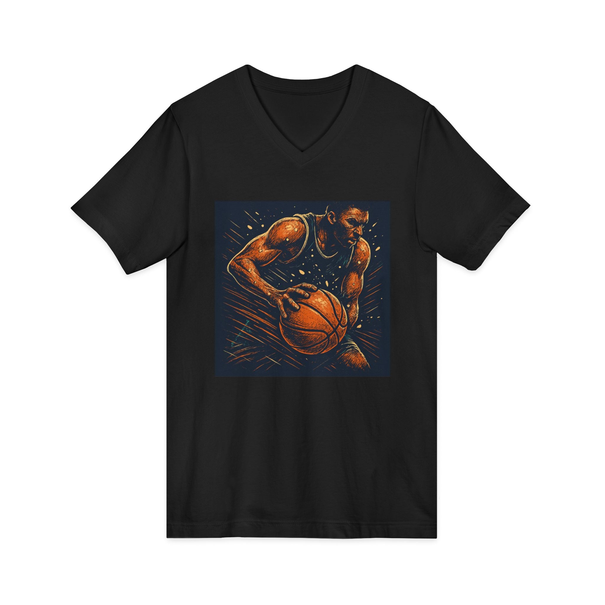 Basketball Player Art V-Neck Tee — Dynamic Court Action Graphic Shirt
