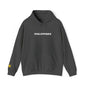 Philippines Graphic Hoodie — Minimal White Text with Gold Sun Sleeve Accent