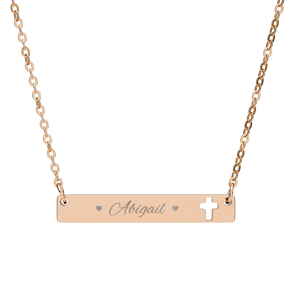 Engravable Cutout Cross Bar Necklace — Personalized Religious Bar Pendant