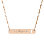 Engravable Cutout Cross Bar Necklace — Personalized Religious Bar Pendant