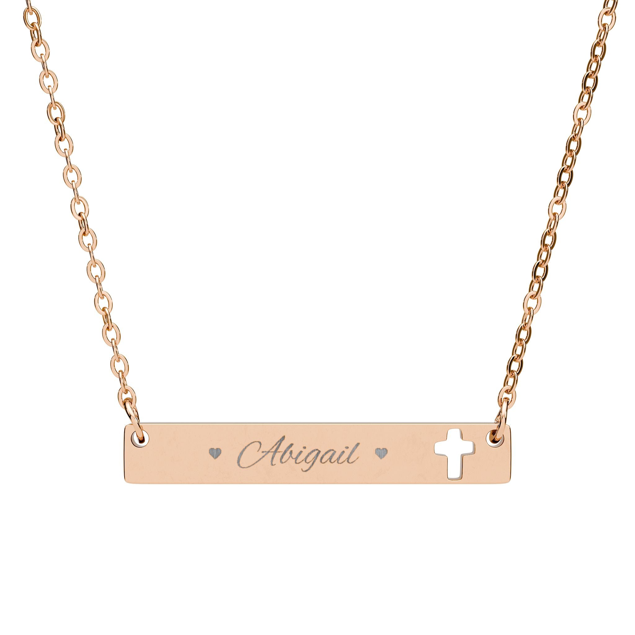 Engravable Cutout Cross Bar Necklace — Personalized Religious Bar Pendant