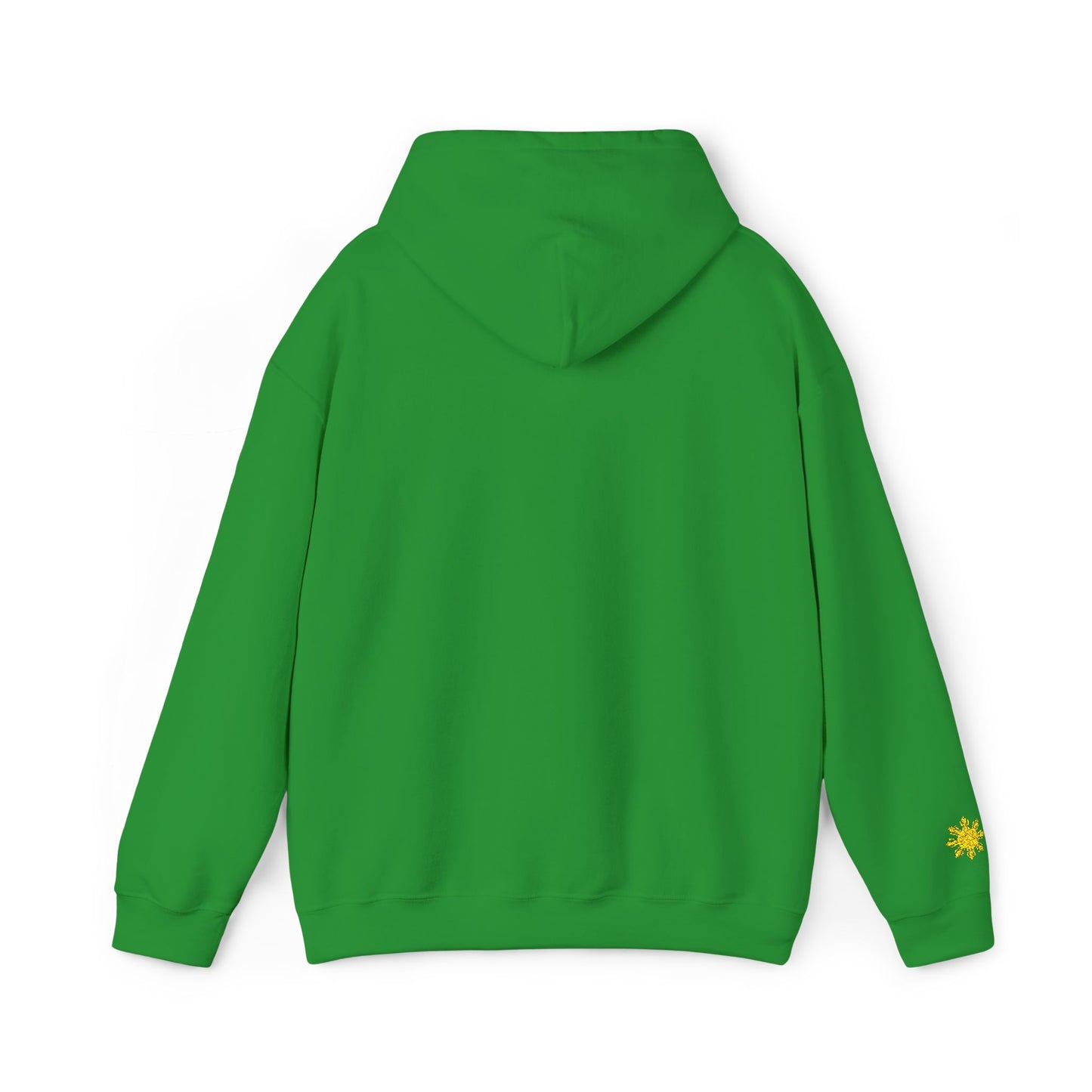 Philippines Graphic Hoodie — Minimal White Text with Gold Sun Sleeve Accent