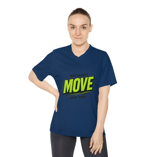 Move V-Neck Performance Tee – "No Excuses, Start Today" Motivational Workout Shirt
