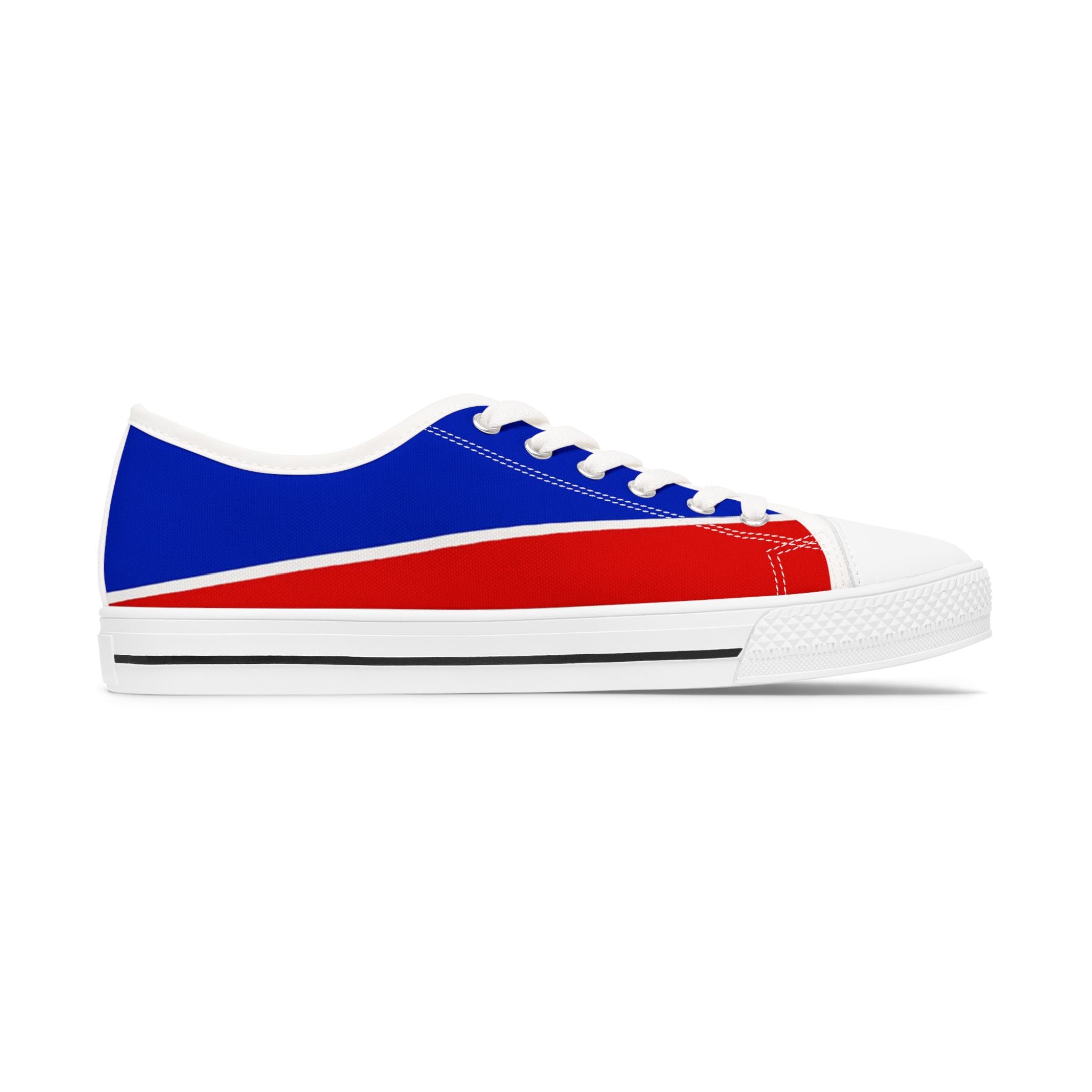 Low Top Sneakers — Retro Red & Blue Casual Canvas Shoes for Women