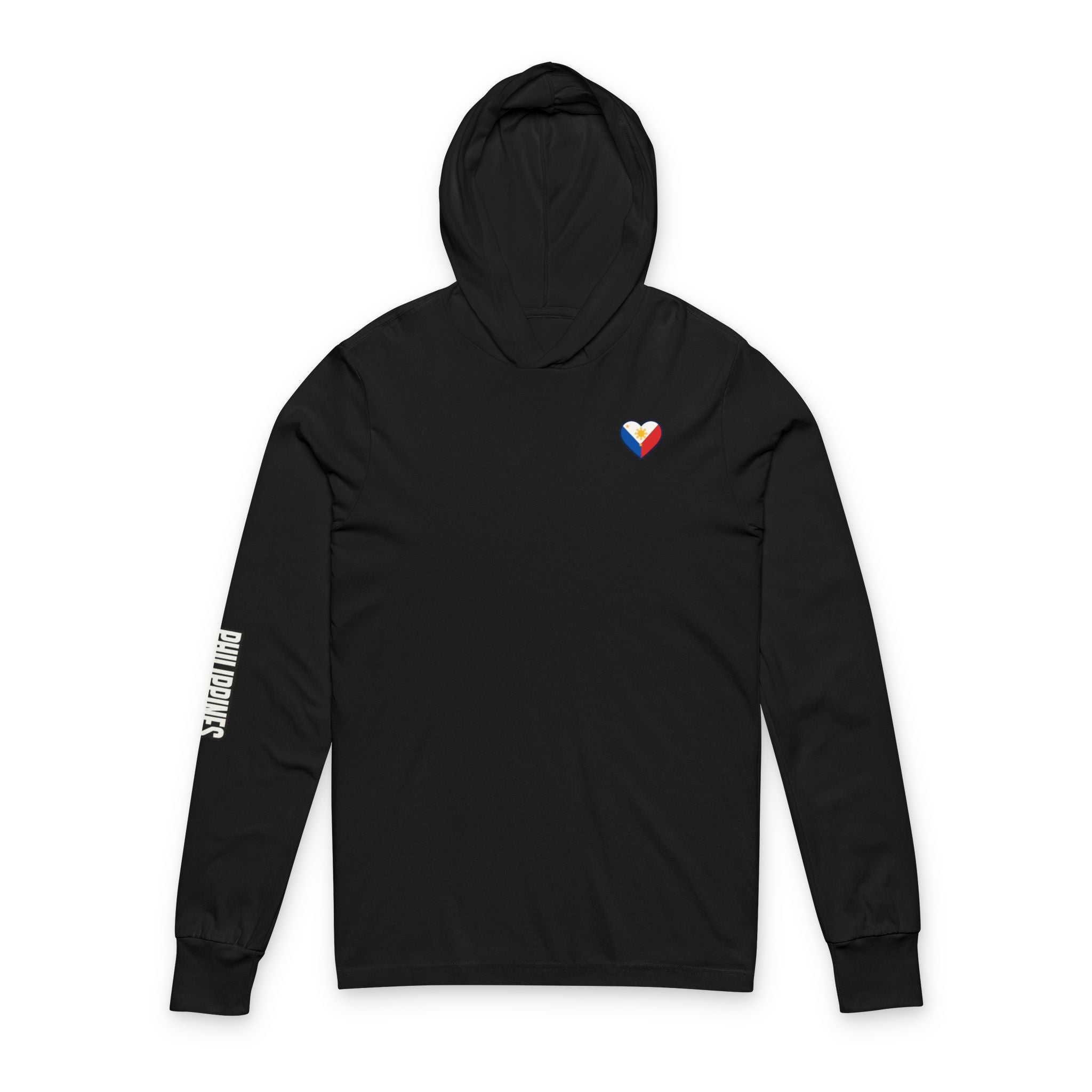 Philippine Flag Heart Hooded Tee — Philippines Map Back Long Sleeve Hooded Shirt