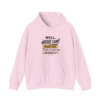 Here I Am Hoodie — “Well, Here I Am! What Are Your Other Two Wishes?” Funny Graphic Hooded Sweatshirt