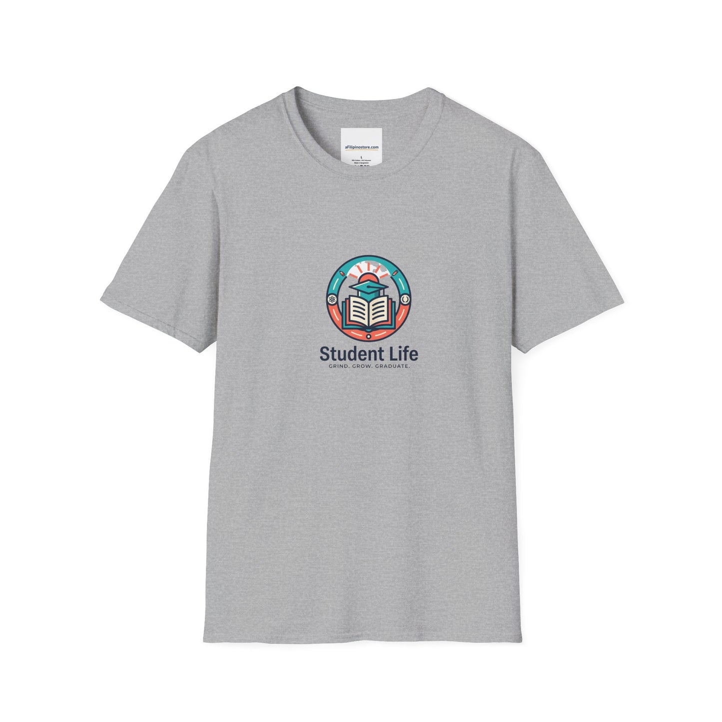 Student Life T-Shirt — Campus Book & Sunrise Design
