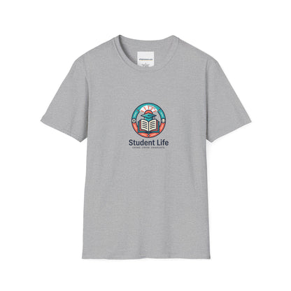 Student Life T-Shirt — Campus Book & Sunrise Design