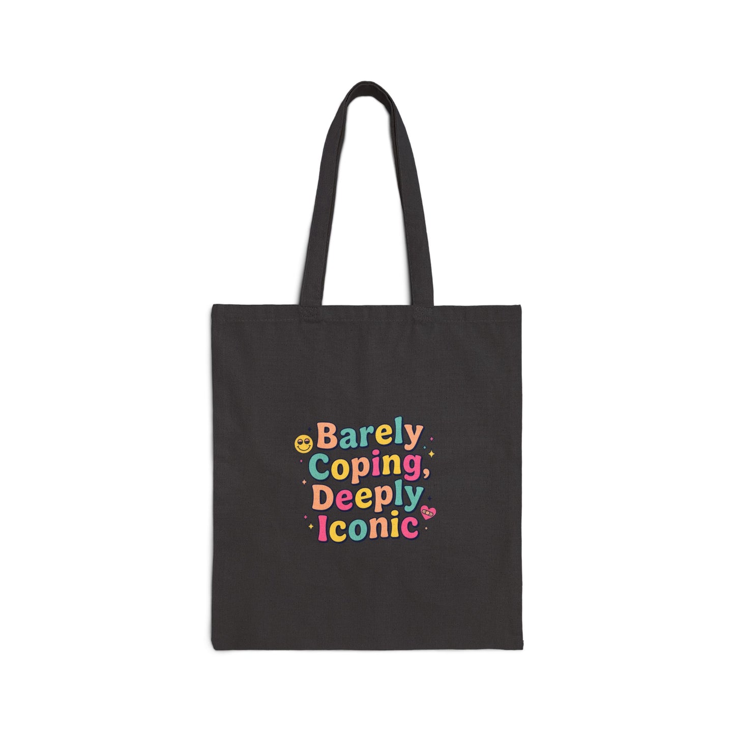 Barely Coping Deeply Iconic Tote | mental health humor, retro wavy text