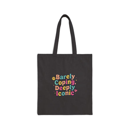 Barely Coping Deeply Iconic Tote | mental health humor, retro wavy text