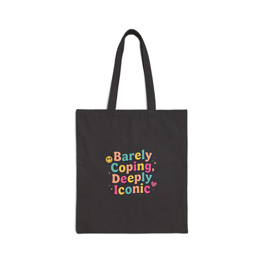 Barely Coping Deeply Iconic Tote | mental health humor, retro wavy text