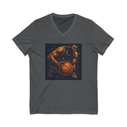 Basketball Player Art V-Neck Tee — Dynamic Court Action Graphic Shirt