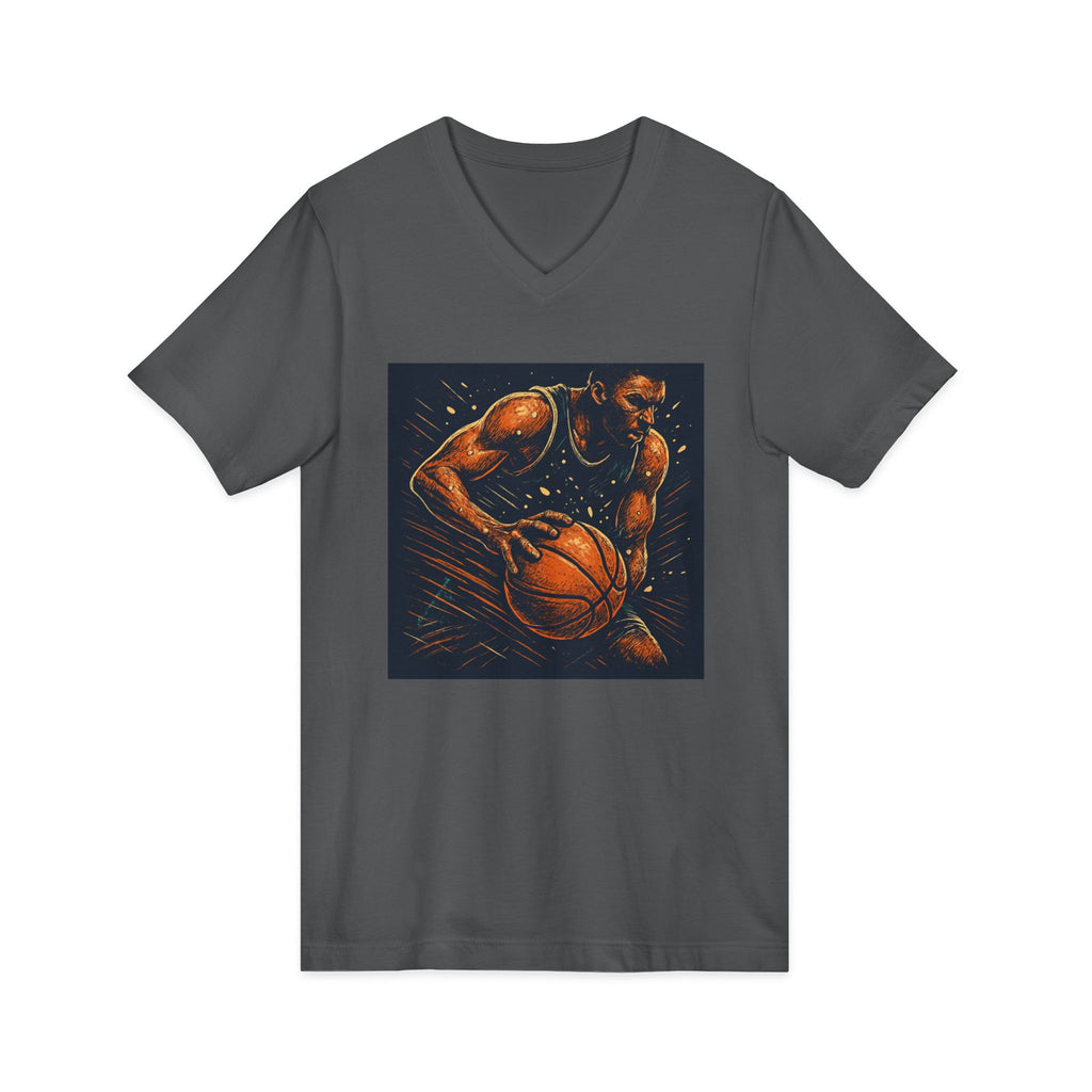 Basketball Player Art V-Neck Tee — Dynamic Court Action Graphic Shirt