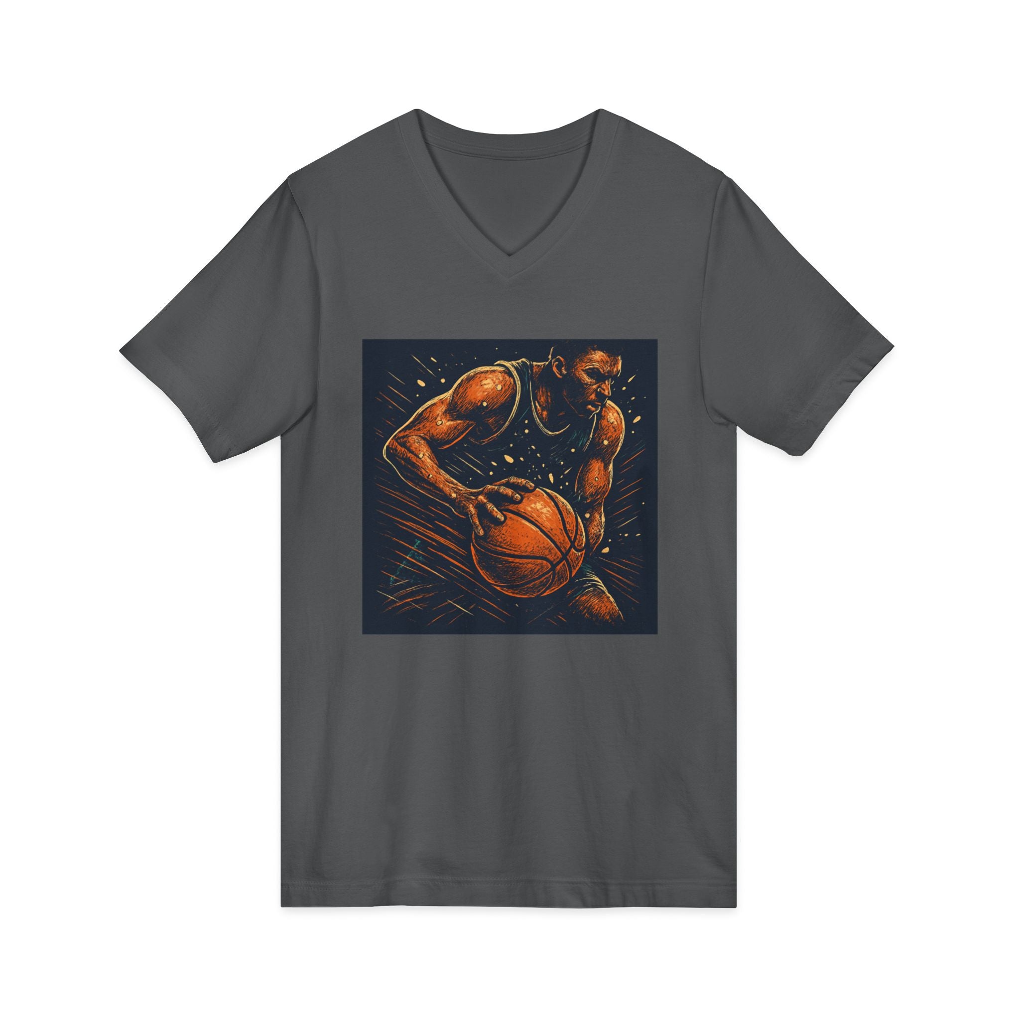 Basketball Player Art V-Neck Tee — Dynamic Court Action Graphic Shirt