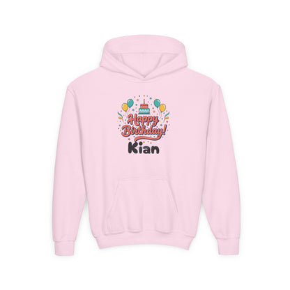 Kids' Birthday Hoodie - "Happy Birthday" Personalized Name Sweatshirt (Kian)