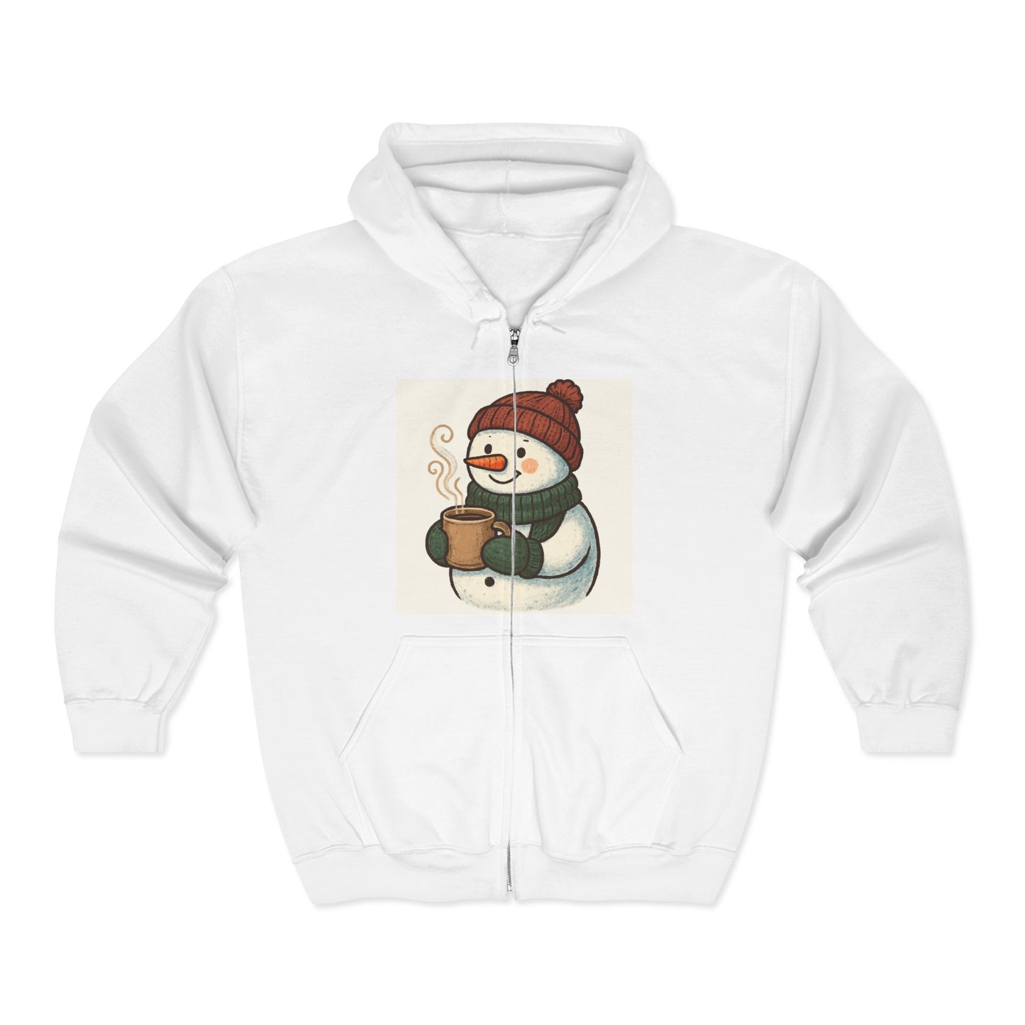 Snowman Hot Cocoa Zip Hoodie – Cozy Winter Holiday Sweatshirt