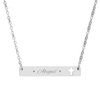 Engravable Cutout Cross Bar Necklace — Personalized Religious Bar Pendant