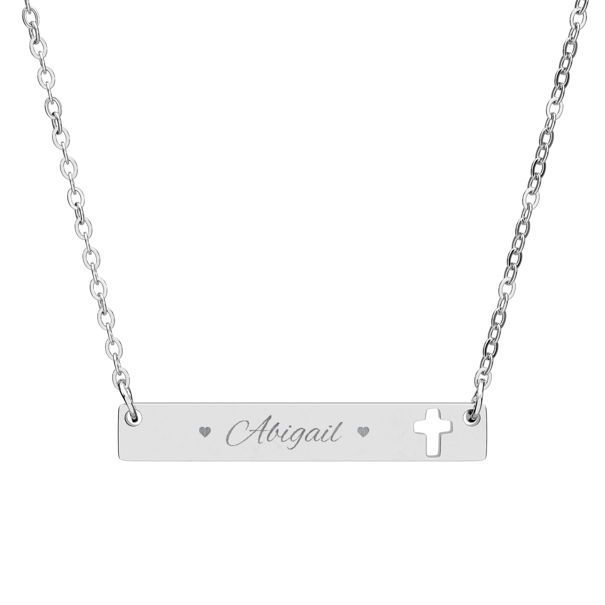 Engravable Cutout Cross Bar Necklace — Personalized Religious Bar Pendant