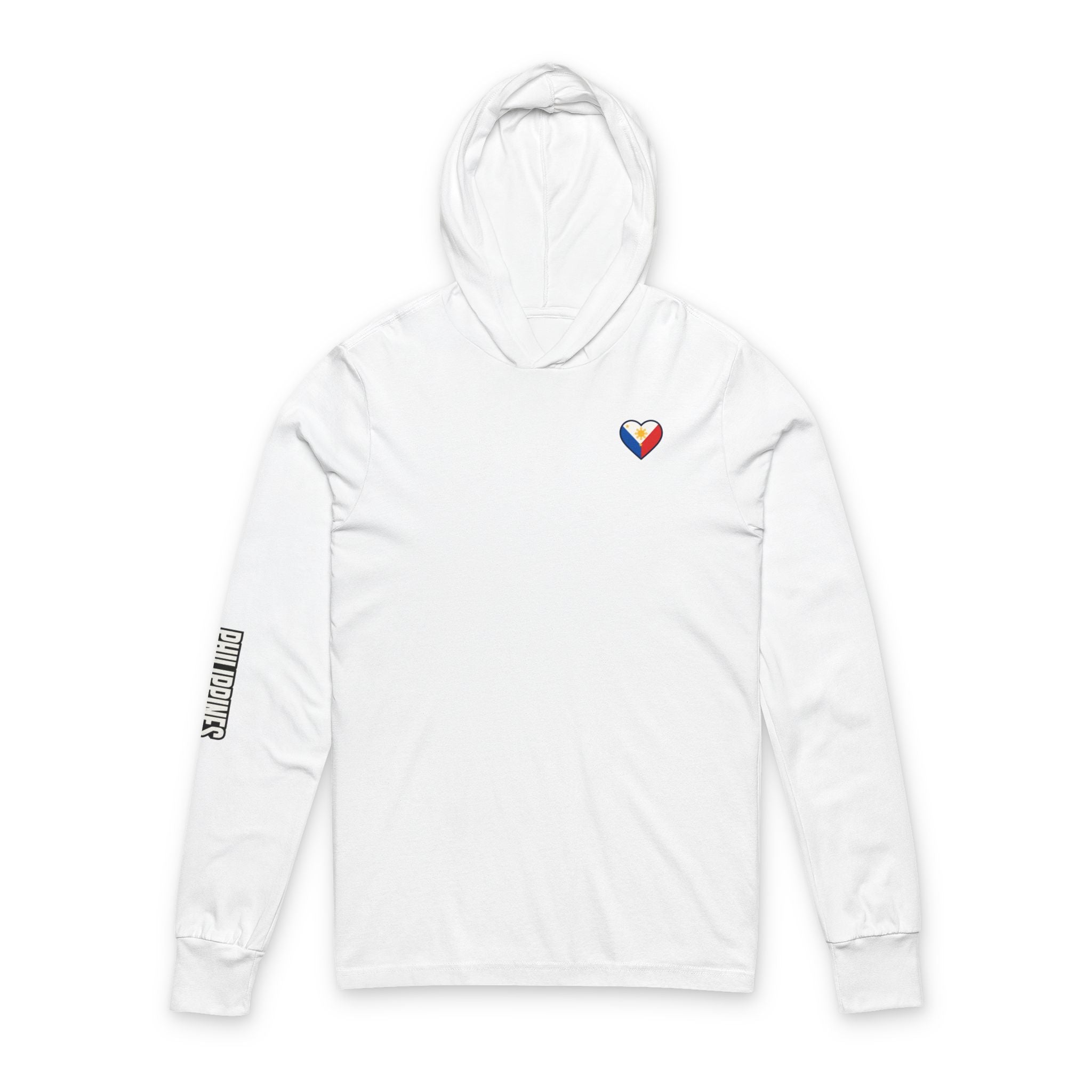 Philippine Flag Heart Hooded Tee — Philippines Map Back Long Sleeve Hooded Shirt