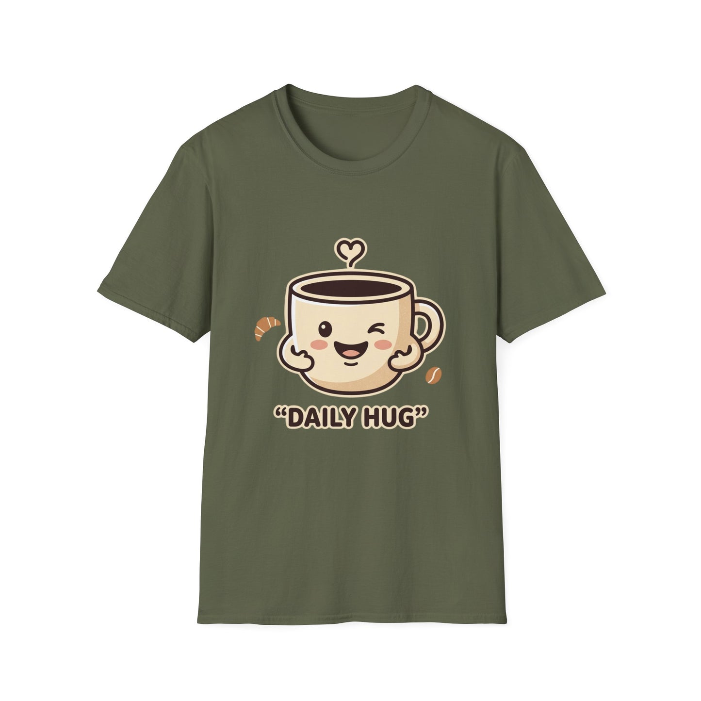Coffee Cup T-Shirt — "Daily Hug" Cute Kawaii Coffee Tee