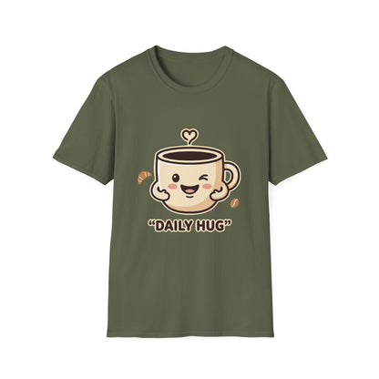 Coffee Cup T-Shirt — "Daily Hug" Cute Kawaii Coffee Tee