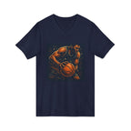 Basketball Player Art V-Neck Tee — Dynamic Court Action Graphic Shirt