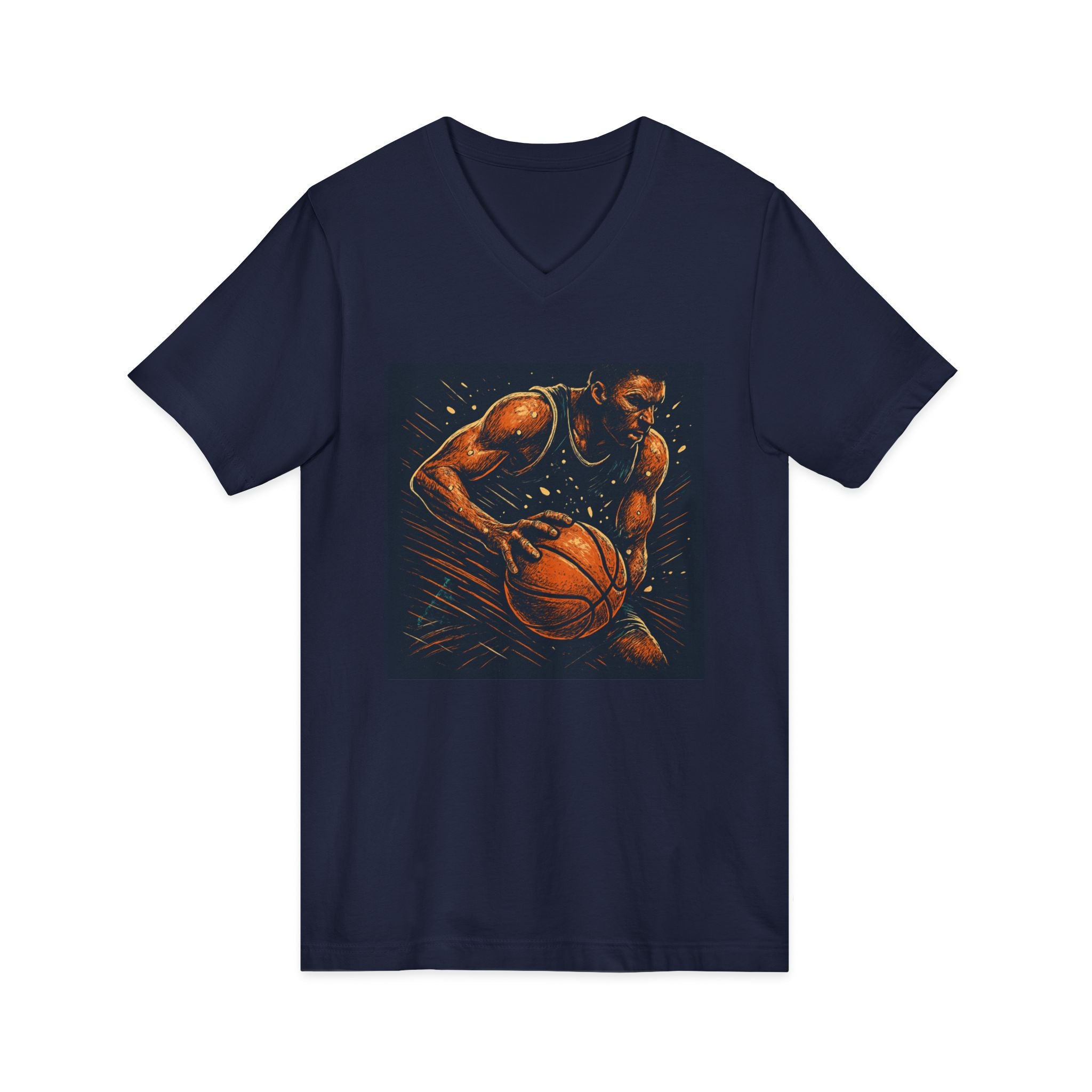 Basketball Player Art V-Neck Tee — Dynamic Court Action Graphic Shirt