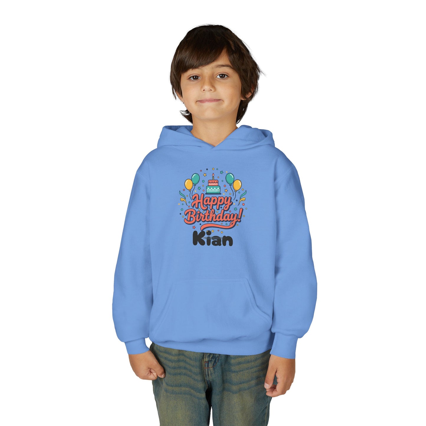 Kids' Birthday Hoodie - "Happy Birthday" Personalized Name Sweatshirt (Kian)