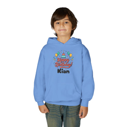 Kids' Birthday Hoodie - "Happy Birthday" Personalized Name Sweatshirt (Kian)