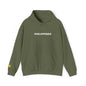 Philippines Graphic Hoodie — Minimal White Text with Gold Sun Sleeve Accent