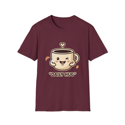 Coffee Cup T-Shirt — "Daily Hug" Cute Kawaii Coffee Tee