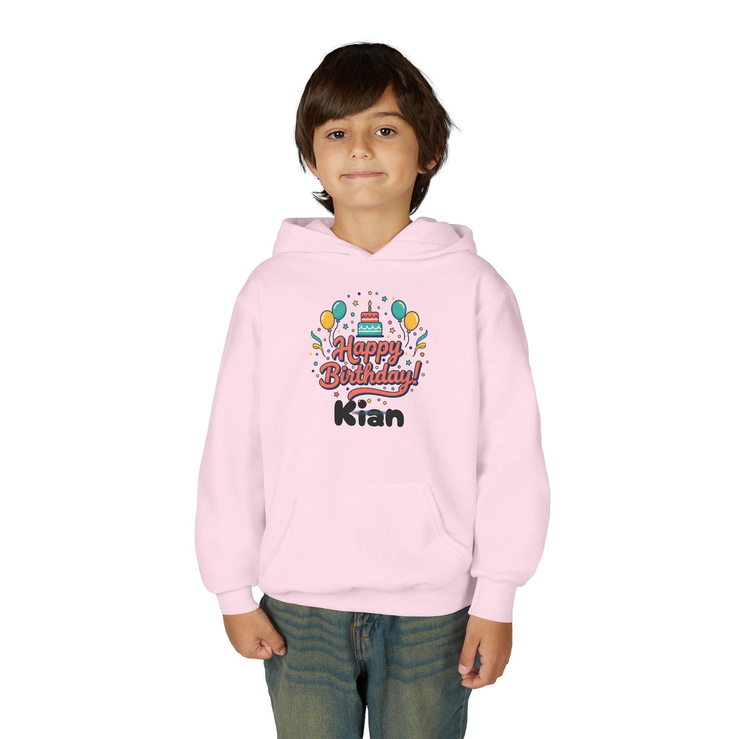 Kids' Birthday Hoodie - "Happy Birthday" Personalized Name Sweatshirt (Kian)