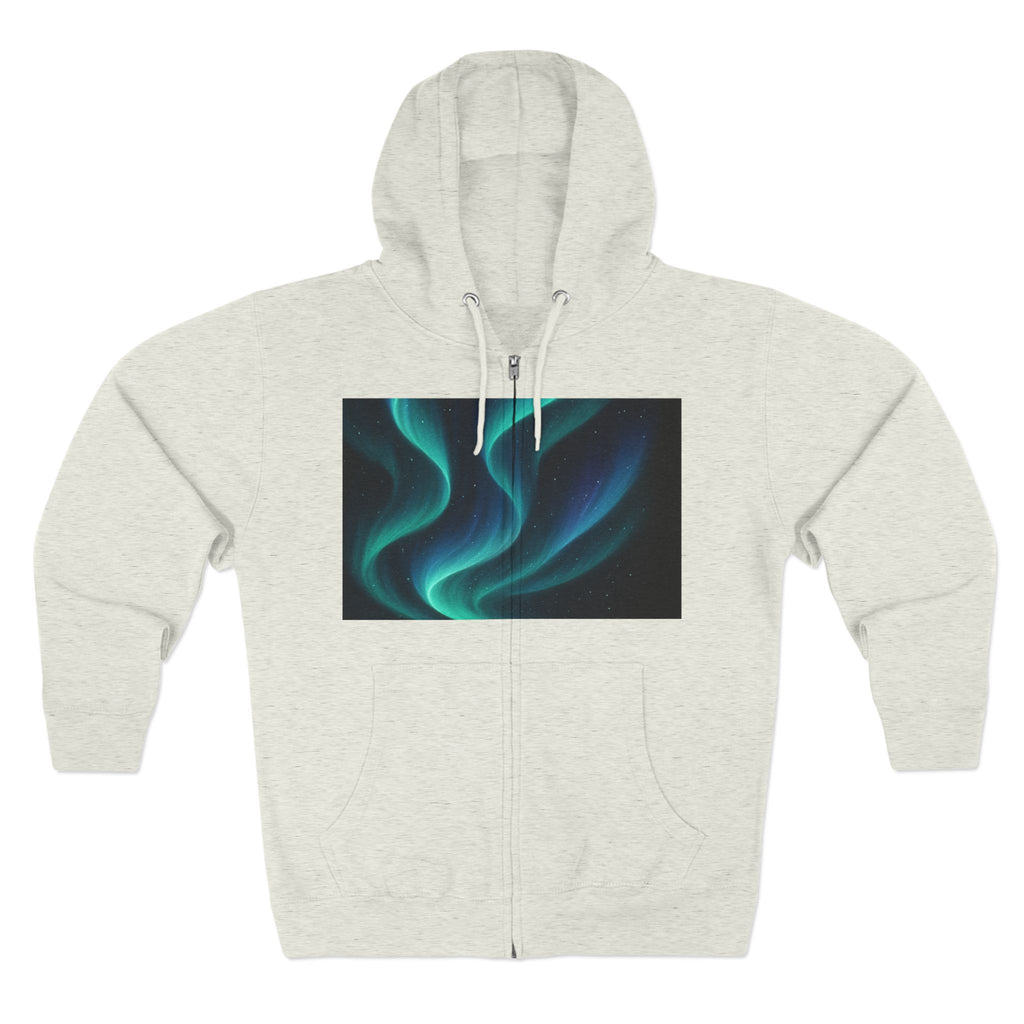 Aurora Wave Zip Hoodie — Northern Lights Abstract Graphic Hoodie