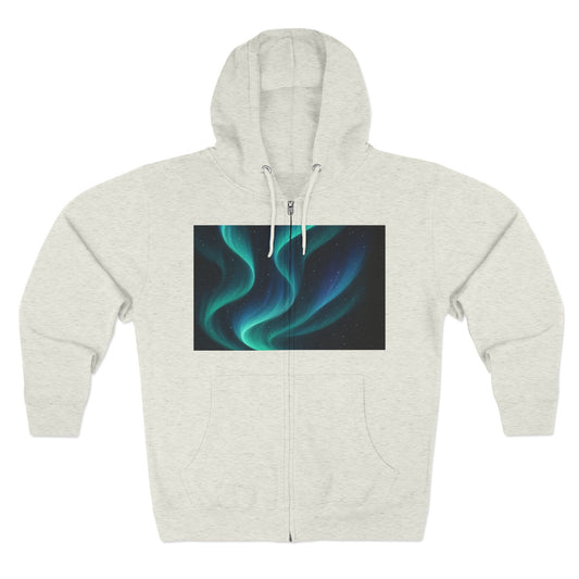 Aurora Wave Zip Hoodie — Northern Lights Abstract Graphic Hoodie