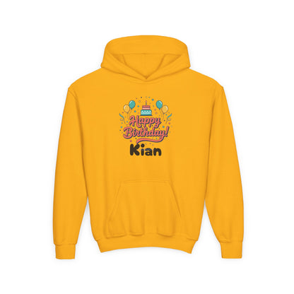 Kids' Birthday Hoodie - "Happy Birthday" Personalized Name Sweatshirt (Kian)