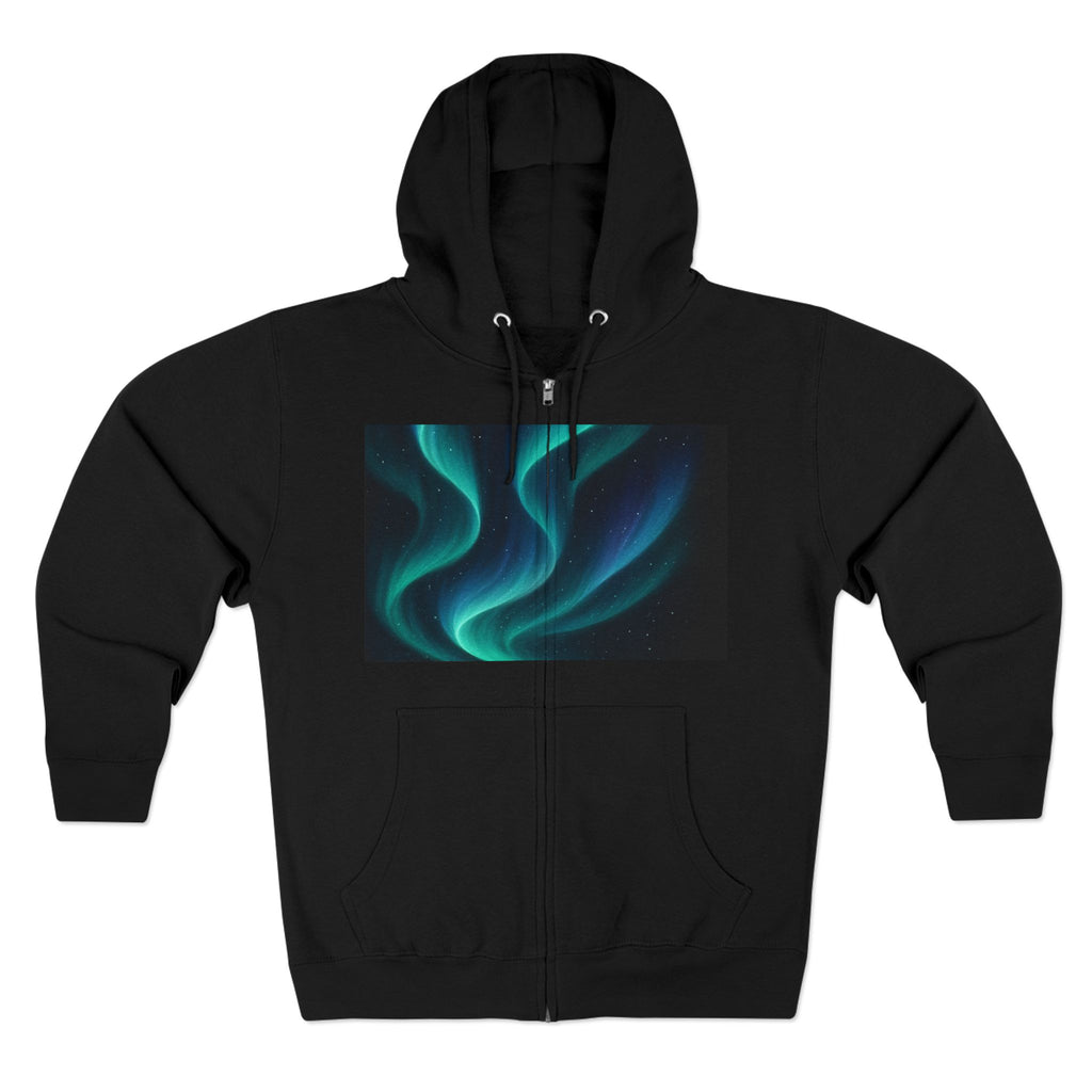 Aurora Wave Zip Hoodie — Northern Lights Abstract Graphic Hoodie