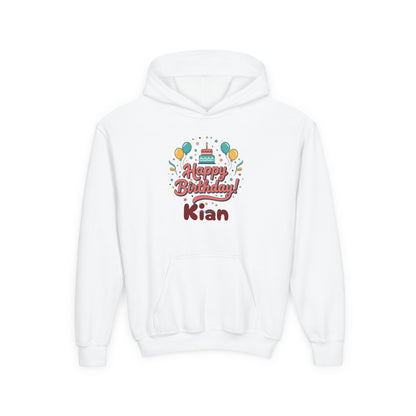 Kids' Birthday Hoodie - "Happy Birthday" Personalized Name Sweatshirt (Kian)