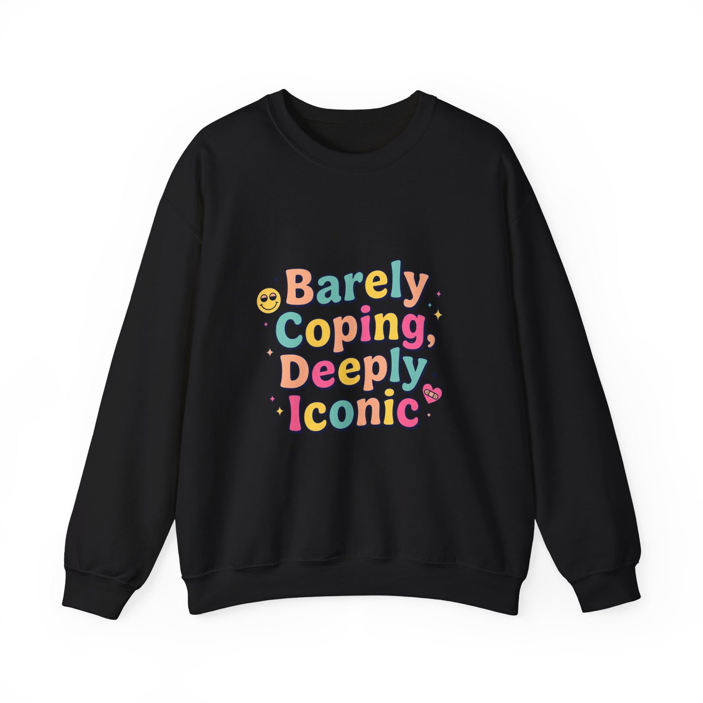 Barely Coping Deeply Iconic Sweatshirt | mental health humor, retro wavy text