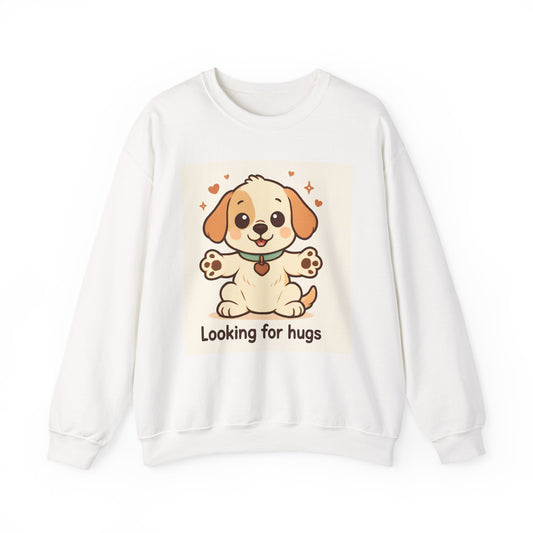 Looking for Hugs Sweatshirt — Cute Puppy Graphic Crewneck