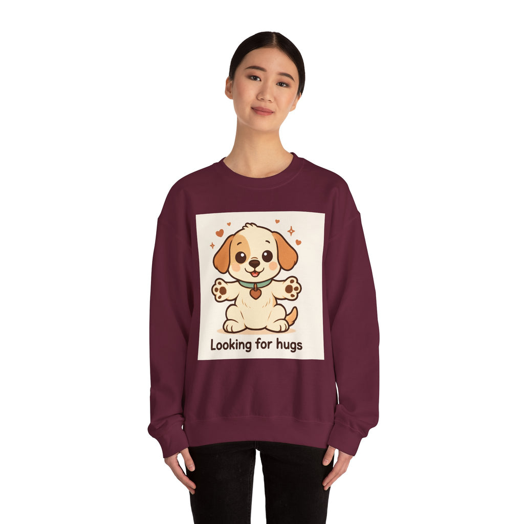 Looking for Hugs Sweatshirt — Cute Puppy Graphic Crewneck